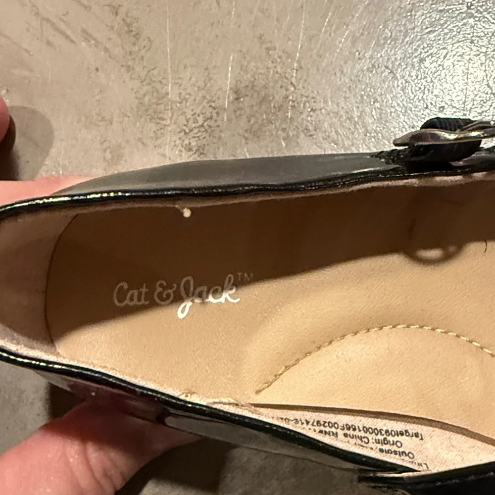 Cat & Jack Shiny Black Dress Shoes with Buckle Straps
